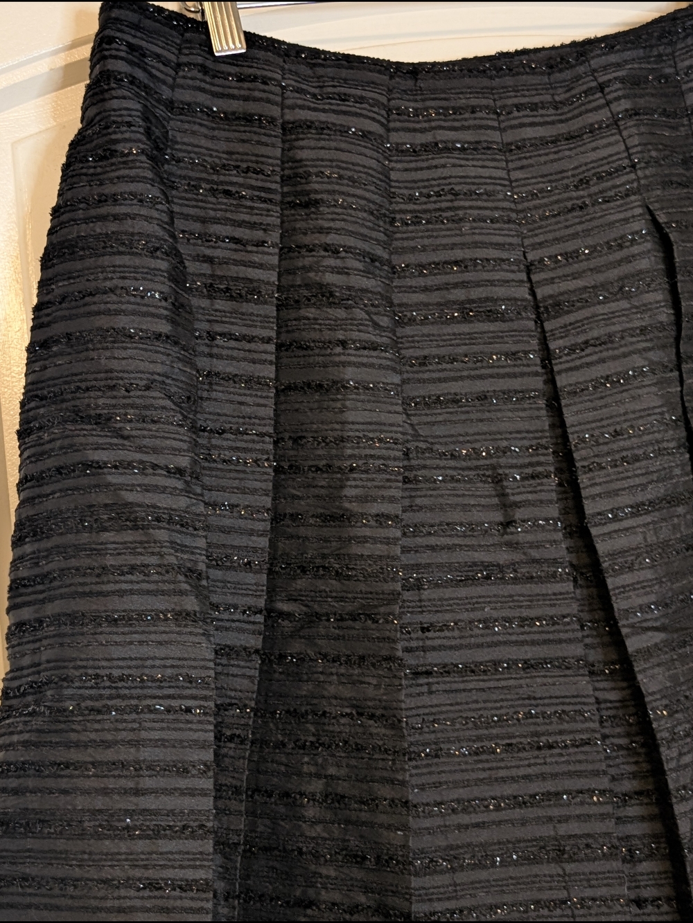 Talbot's Black Pleated Textured Shimmer A Line Knee Length Skirt - Picture 4 of 11